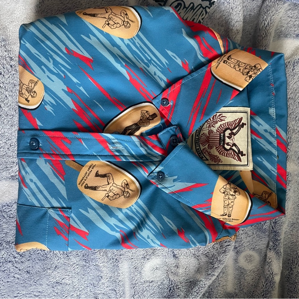 RSVLTS Blue and Red Graphic Button-Up Shirt